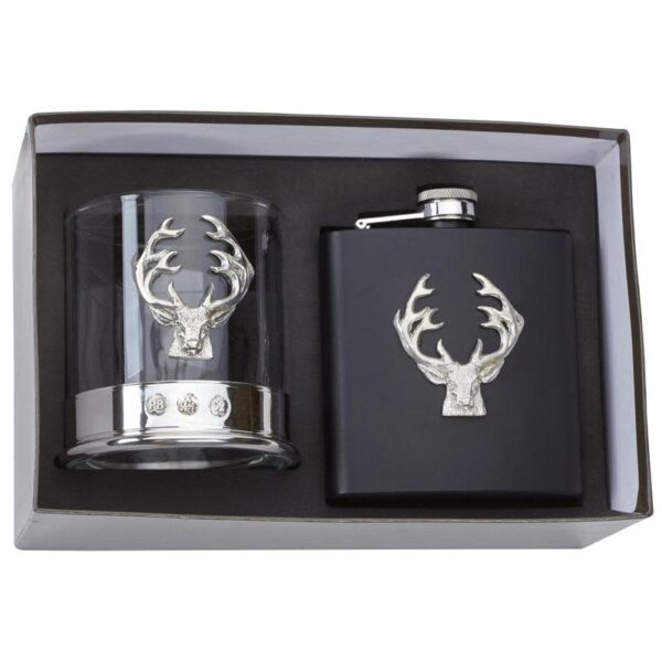 Whisky Glass & Flask Stag