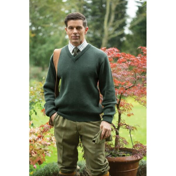 Kempton Hardwick Vee Neck Jumper Olive - Image 2