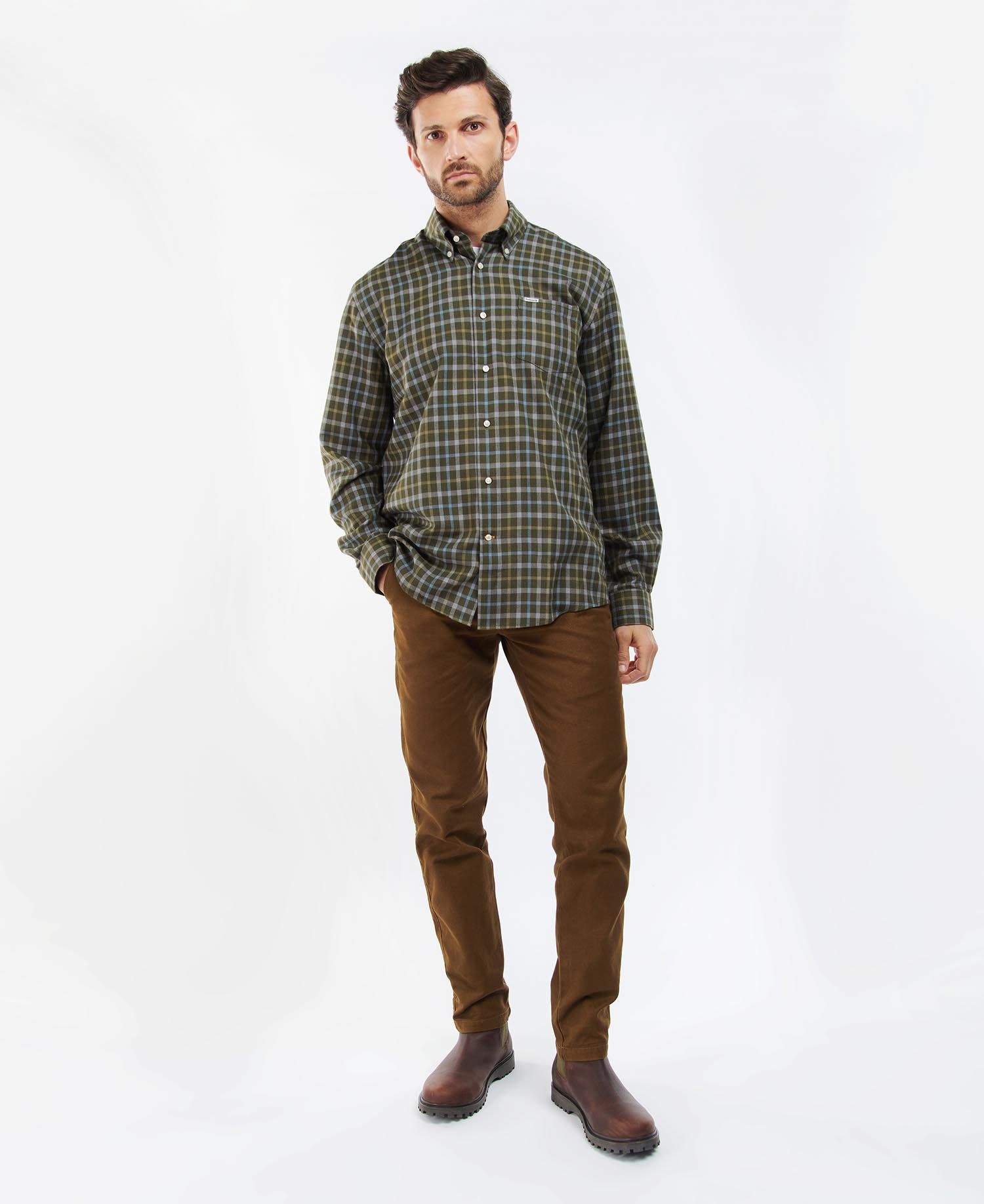 Barbour Coll Thermo Shirt Olive - Fawcetts Online