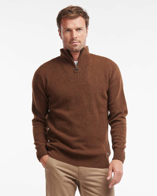 Barbour Nelson Essential Half Zip Jumper Dark Sand