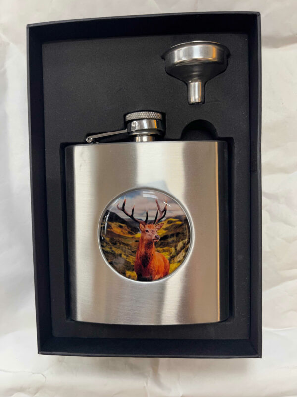 Hip Flask Stainless Steel with Stag