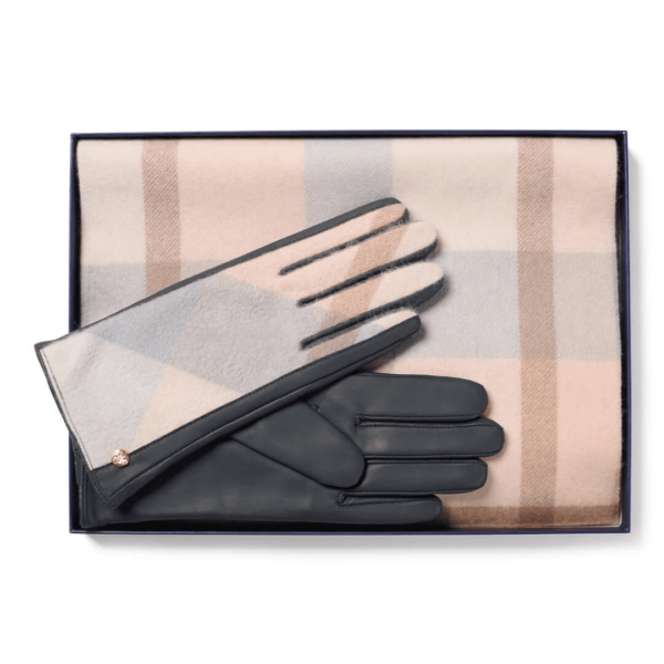 Lambswool Scarf & Leather Glove Set S/M Dusky Pink