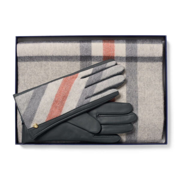 Lambswool Scarf & Leather Glove Set M/L Silver Rust