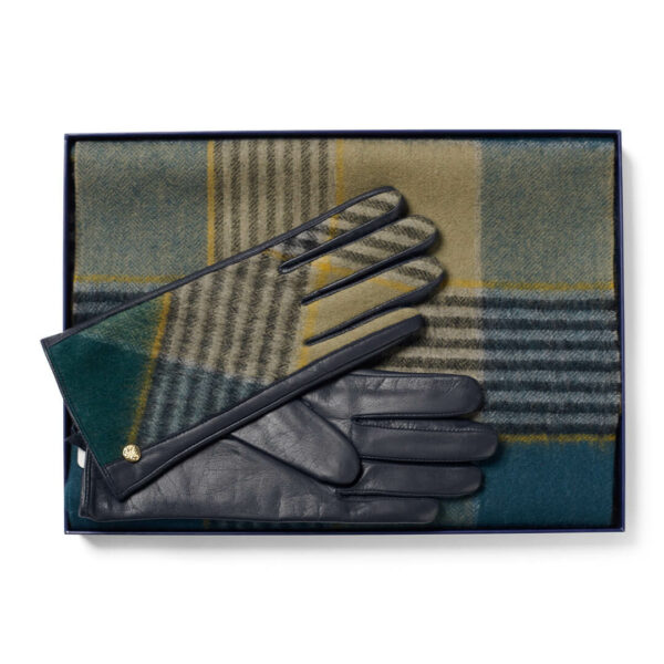 Lambswool Scarf & Leather Glove Set M/L Teal Sage