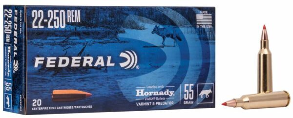 Federal 22-250 Ammo V & P Hornady 55g V-Max TP - Image 2