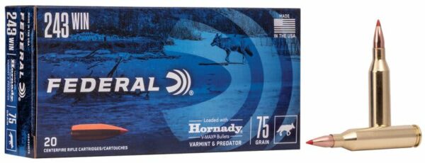 Federal .243 Ammo Hornady 75g V-Max TP - Image 2