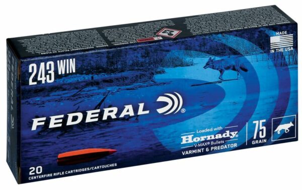 Federal .243 Ammo Hornady 75g V-Max TP