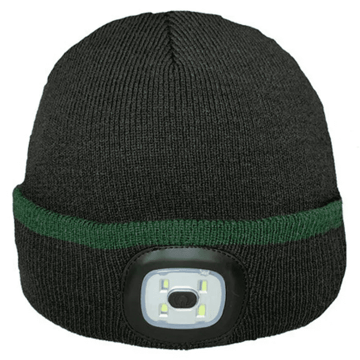 LED Beanie Hat with Rechargeable Light  Forest Green One Size