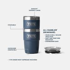 Yeti Rambler 8 oz Mug Stackable with Durasip Ceramic Lining