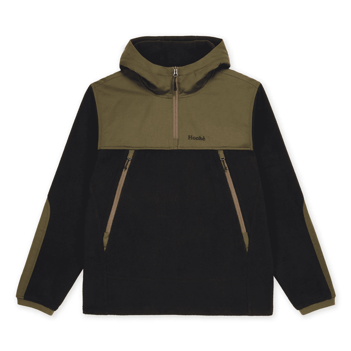 Hook'e Men's Tech Fleece Hoodie in Black and Dark Olive