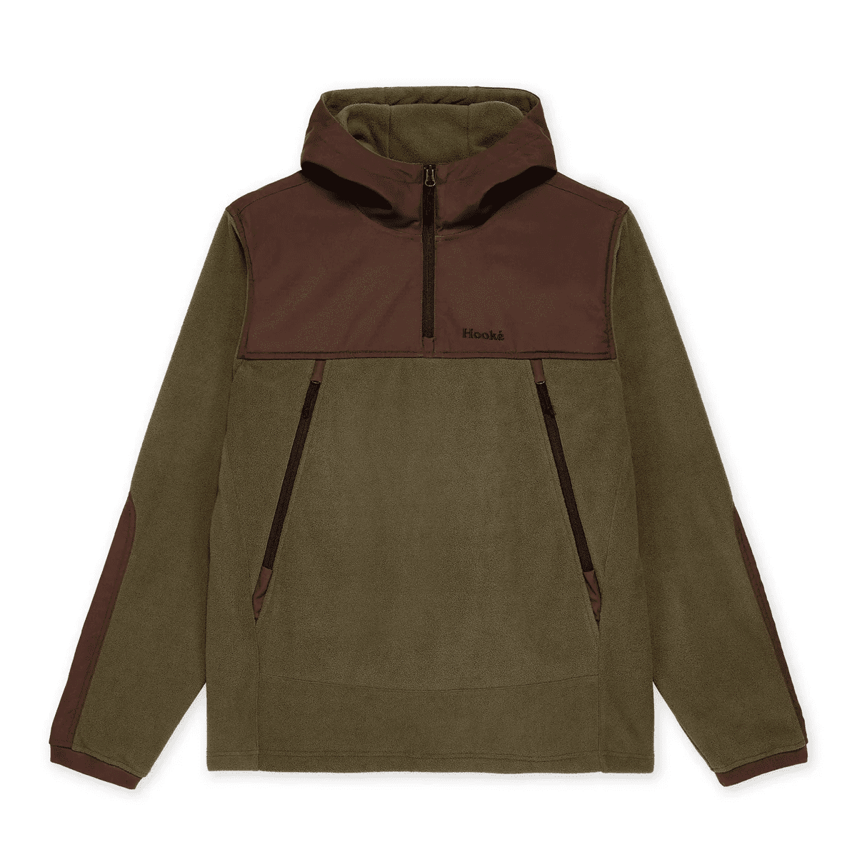 Hook'e Men's Tech Fleece Hoodie in Dark Olive and Brown